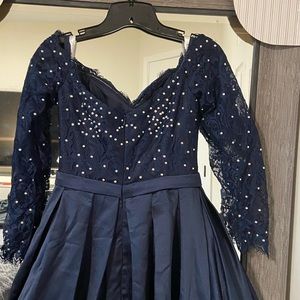Navy blue off the shoulder ball gown dress, this dress has only been worn once.